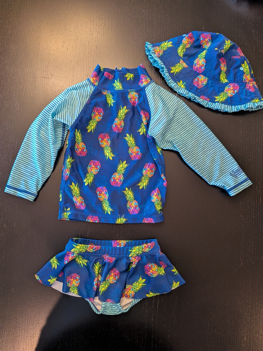 Bright Blue Pineapple Girls' Rashguard Swim Set with Hat